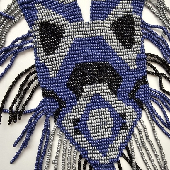 NEW Blue Gray Black Multi Boho Seed Beaded Fringe Statement Necklace - Picture 8 of 10